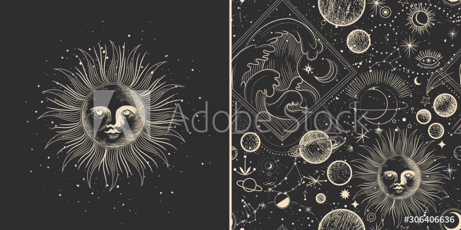 Afbeeldingen van Vector illustration set of moon phases Different stages of moonlight activity in vintage engraving style Zodiac Signs